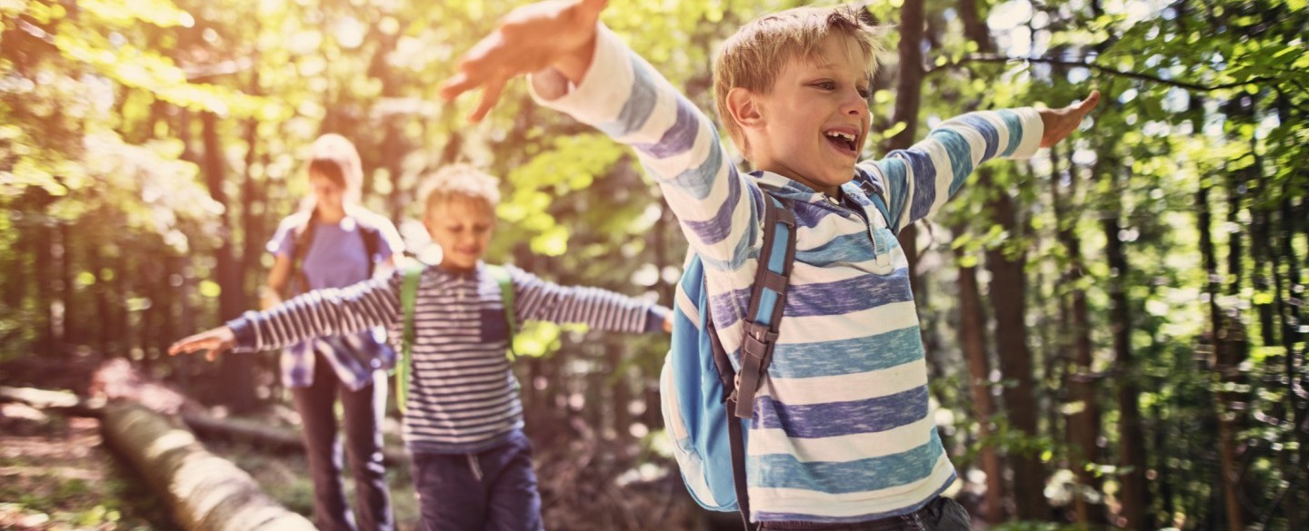 Kinder balancieren über Baumstamm