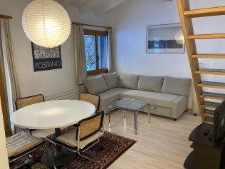 Wohnzimmer mit Essbereich - Ferienhaus Margun