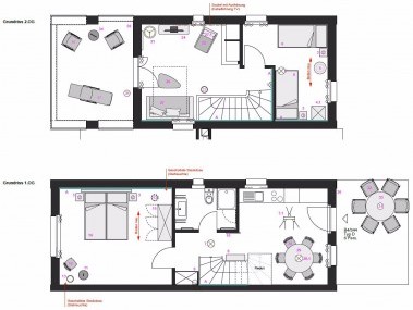 Plan d’appartement type D, E